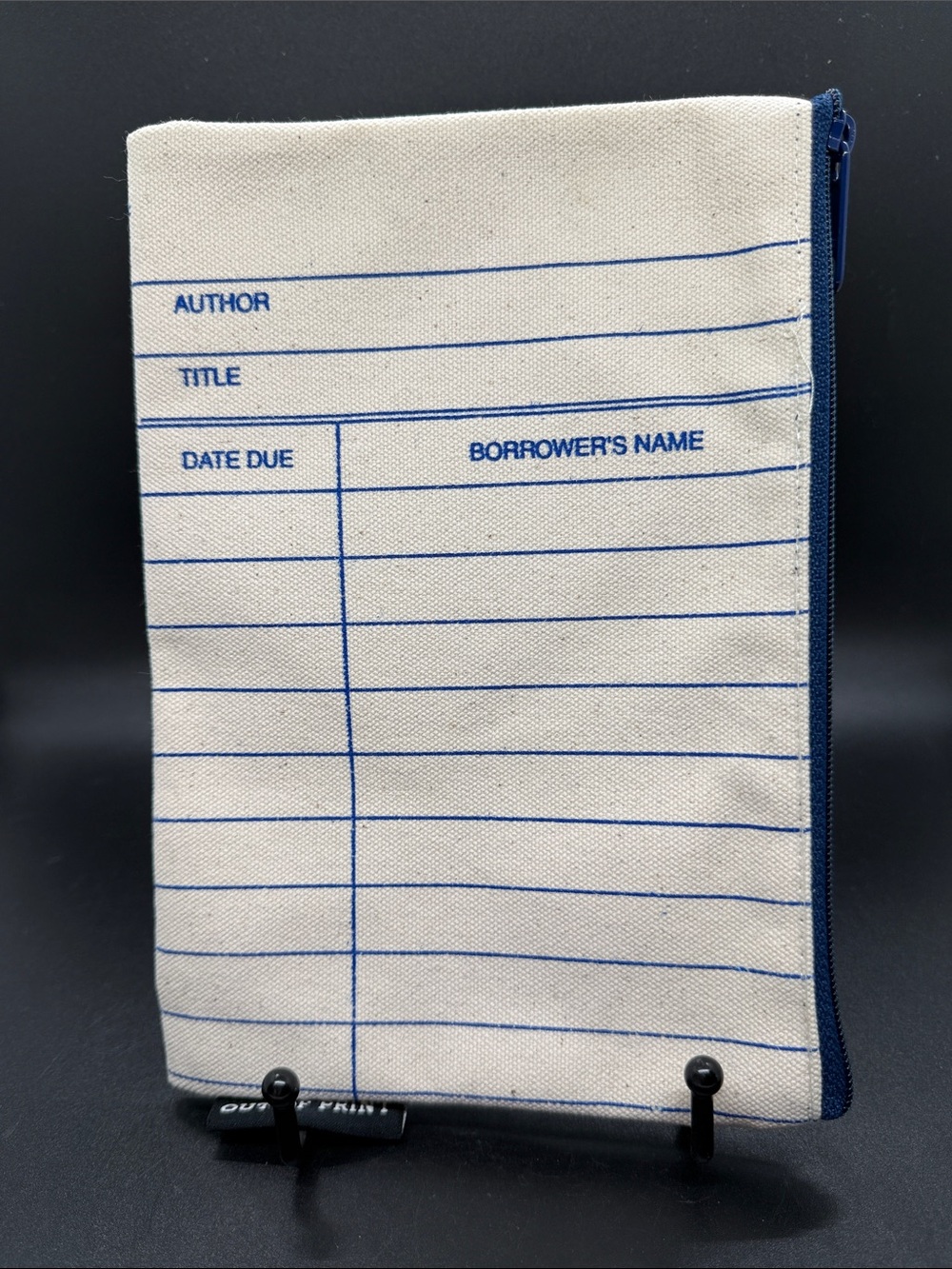 Out of Print Library Book Checkout Card Fabric Zippered Storage Pouch NWT